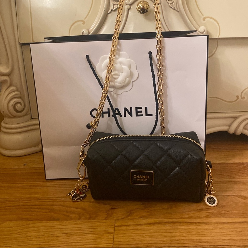 Chanel faux leather cosmetics bag to shoulder bag